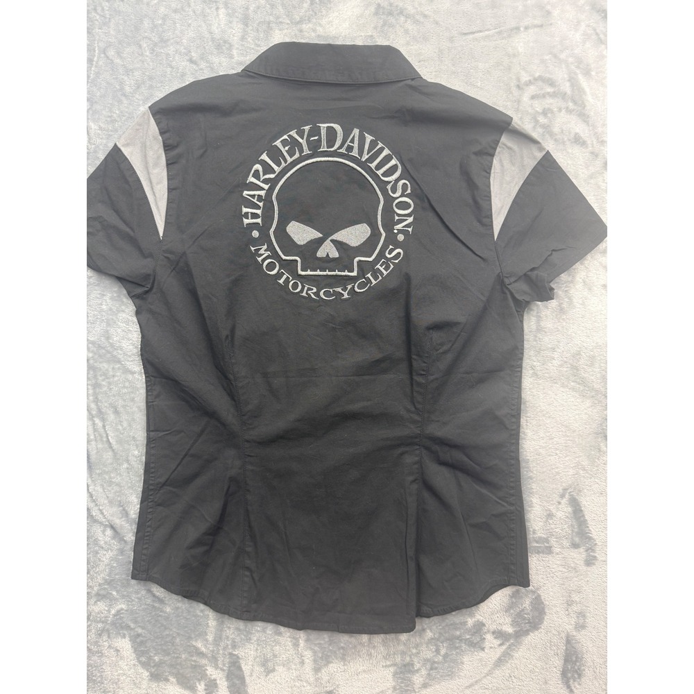 Harley Davidson Shirt women Willie G Skull Zip Front Black Gray Medium - Picture 3 of 9